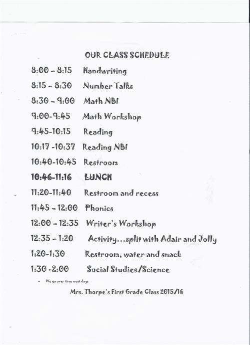 class schedule 